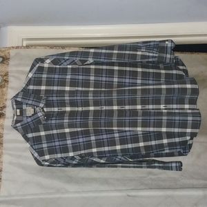 J. Crew plaid button down in grey, blue and white